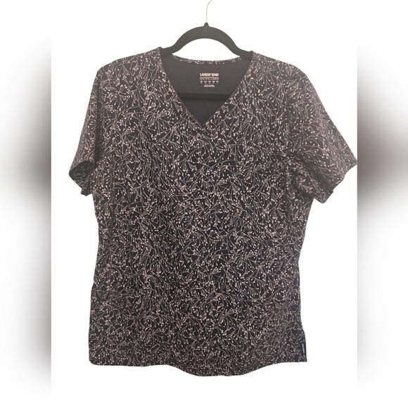 Land's End Medium Cotton Blend(?) Navy Short Sleeve Pockets Scrub Top - Picture 1 of 8